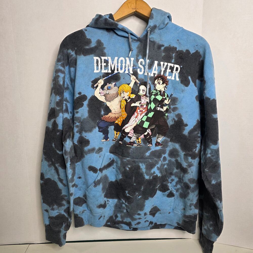 Demon Slayer Blue and Black Tie Dye Hoodie, Mens, Medium